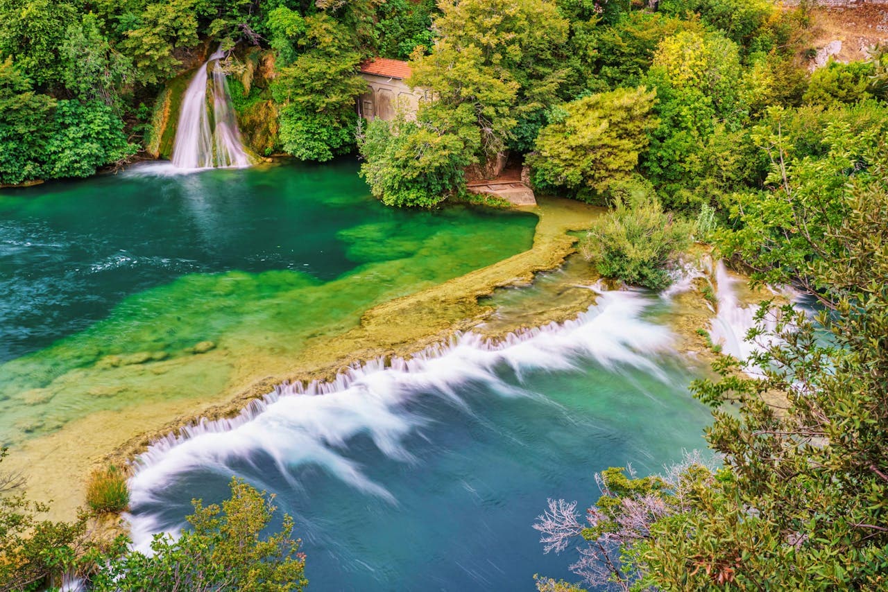 Waterfalls and turquoise pools in a national park